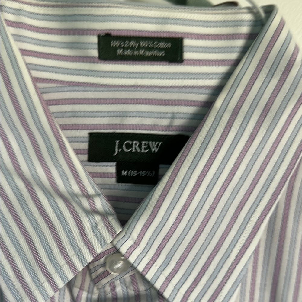 J. Crew Men's Striped Shirt - Purple and White